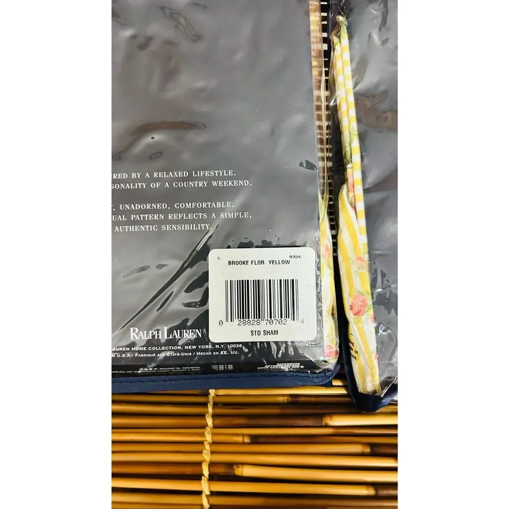 Vintage Ralph Lauren Brooke Yellow Floral Standard Shams100% Cotton Pair NWT